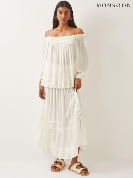 Monsoon White Bryony Embroidered Maxi Skirt (W73779) | £59