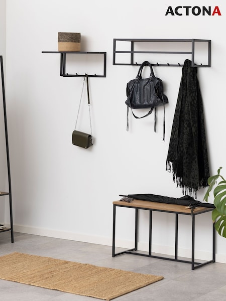 Actona Black Oak Seaford Metal Coat Rack with Oak Top (W73786) | £54