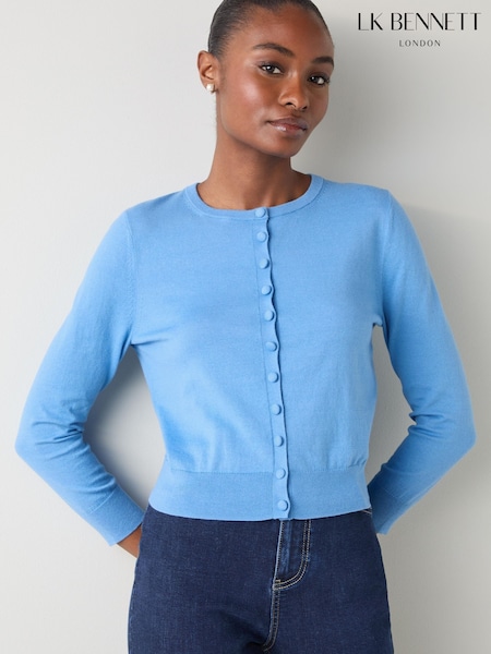 LK Bennett Blue Lottie Midnight Plain Merino Fine Gauge Cardigan (W73798) | £99