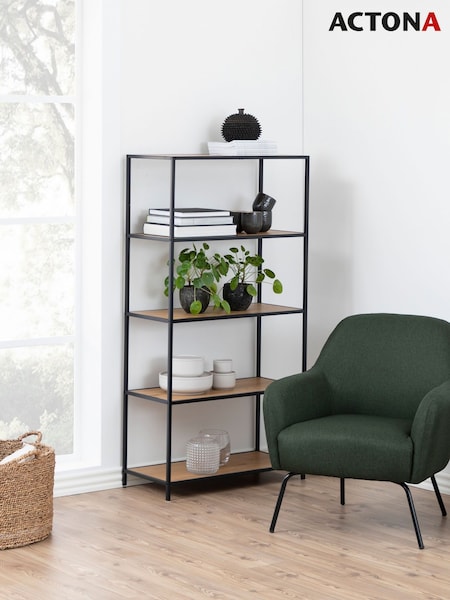Actona Black Oak Seaford Tall Metal Bookcase with 4 Oak Shelves (W73804) | £118