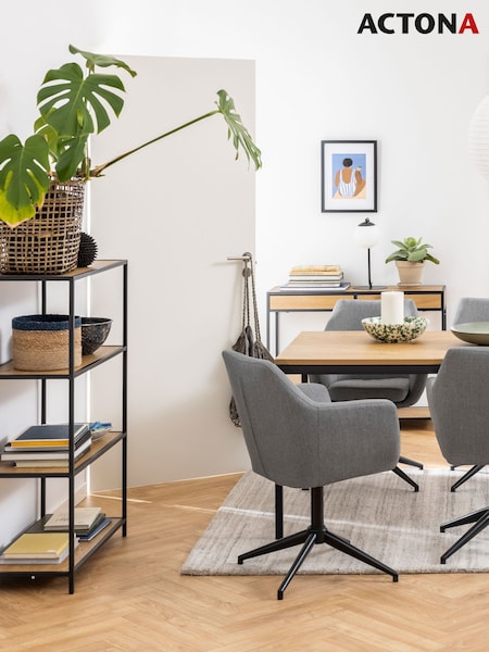 Actona Black Seaford Metal Low Bookcase with 3 Oak Shelves (W73808) | £110