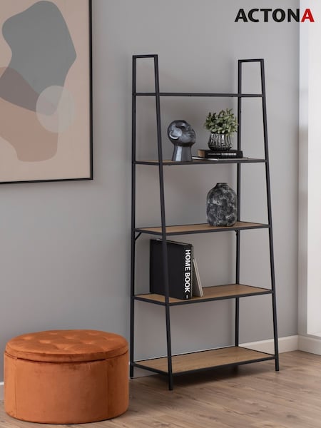 Actona Black Seaford Metal Ladder Bookcase with 5 Oak Shelves (W73815) | £141