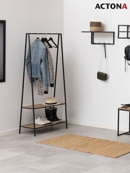Actona Black Oak Seaford Metal Clothes Rack with 2 Oak Shelves (W73816) | £89