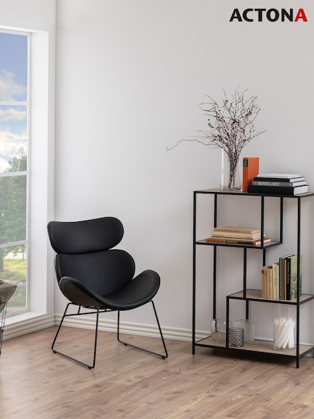 Actona Black Oak Seaford Metal Asymmetrical Bookcase with 3 Shelves (W73817) | £99