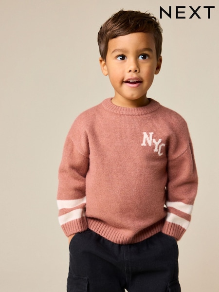 Blush Pink NYC Knitted Crew Neck Jumper (3mths-7yrs) (W73878) | £14 - £16