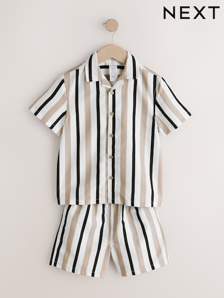 Neutral Stripe Swim Shorts and Shirt Set (3-16yrs) (W73883) | £18 - £24