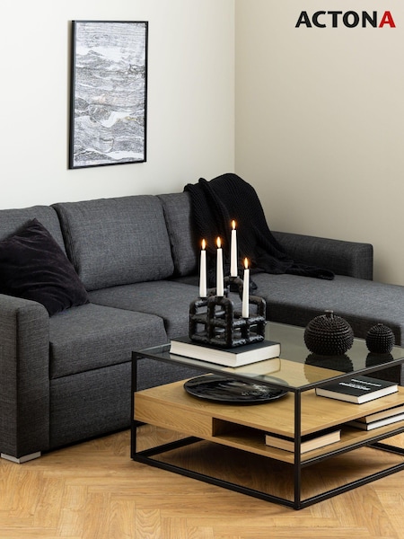 Actona Black Oak Randolf Square Coffee Table with 2 Shelves (W74072) | £220