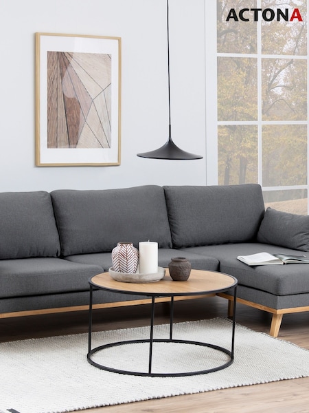Actona Black Oak Seaford Metal Round Coffee Table with Oak Top (W74077) | £77