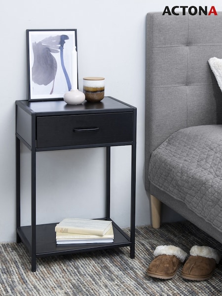 Actona Black Seaford Bedside Table with 1 Drawer (W74099) | £98