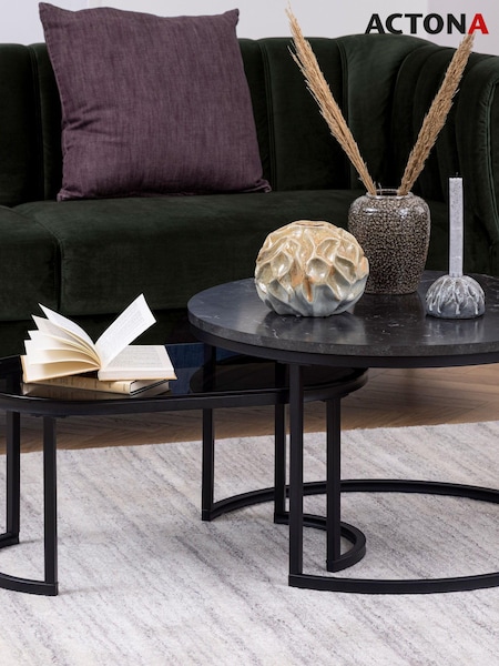Actona Black Spiro Round Oval Coffee Table Set (W74108) | £155