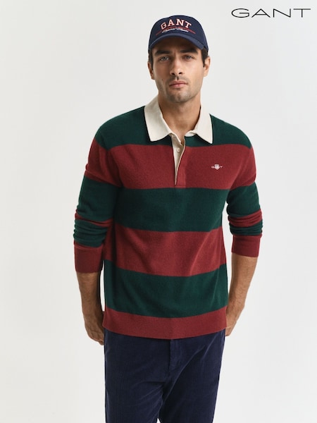 GANT Green Lambswool Block Stripe Rugby Shirt (W74243) | £150
