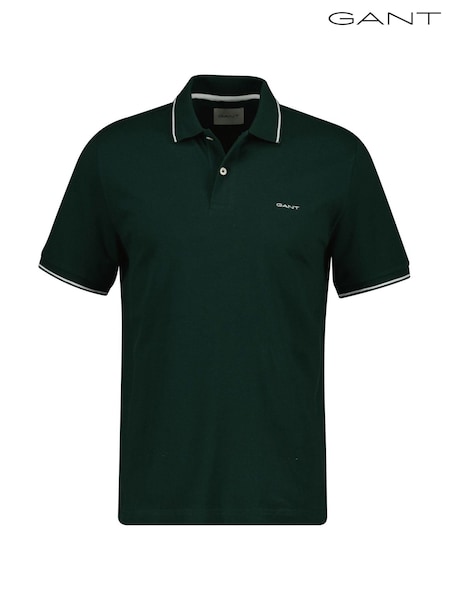 GANT Green Tipped Collar Pique Polo Shirt (W74253) | £70