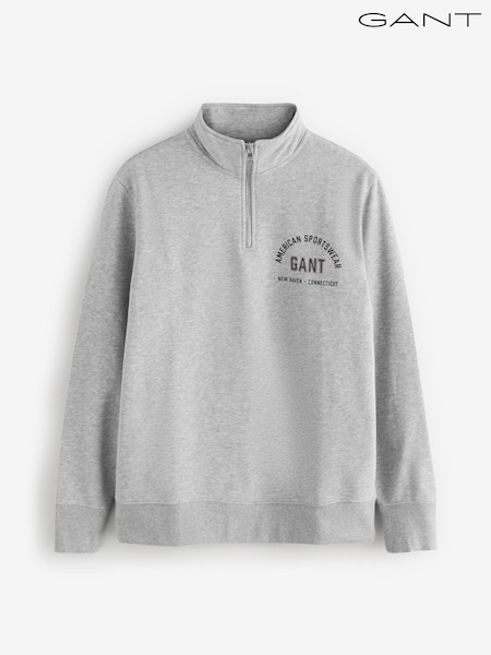 GANT Grey Graphic Logo Half ZIp Sweatshirt (W74273) | £85