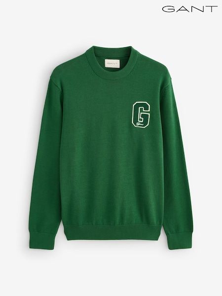 GANT Green Graphic Print Logo Badge Crew Neck Knit Jumper (W74307) | £125