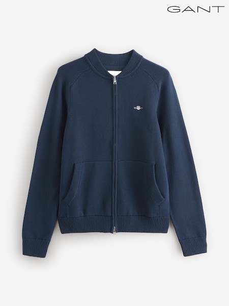 GANT Blue Casual Cotton Zip Bomber Knit Cardigan (W74318) | £160