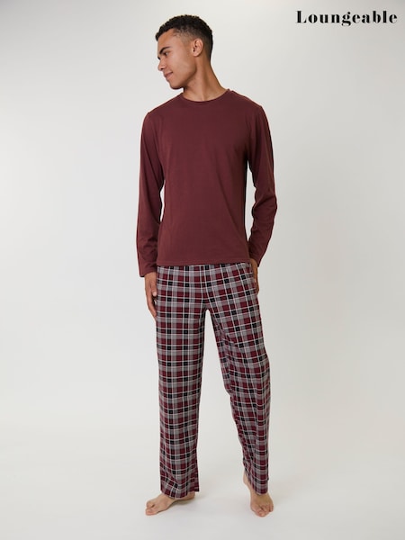 Loungeable Red Jersey Top With Micro Fleece Check Trousers Set (W74327) | £28