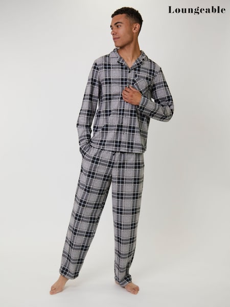 Loungeable Black Microfleece Full Traditional Check Pyjamas (W74328) | £32