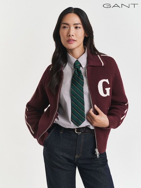 GANT Red Varsity Zip Through Cardiigan (W74390) | £220