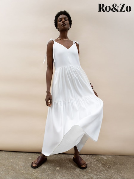 Ro&Zo Cream Linen Tie Strap Dress (W74501) | £129