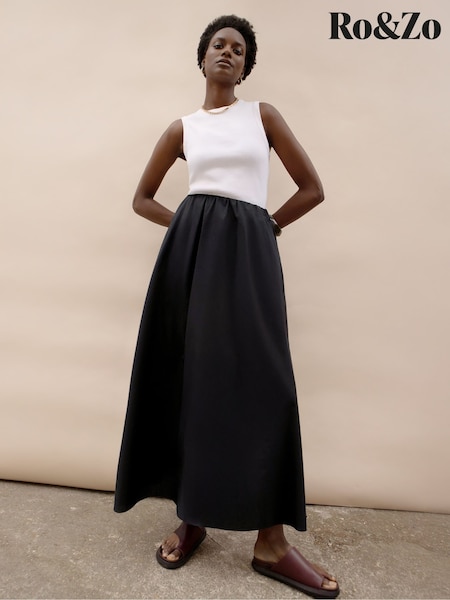 Ro&Zo Black Cotton Poplin Skirt (W74502) | £89