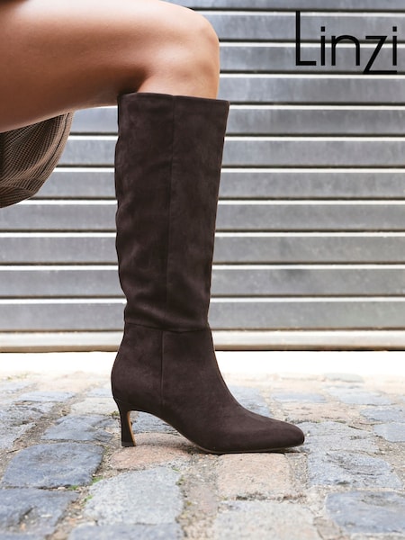 Linzi Brown Rush Pointed Toe High Leg Stiletto Boots (W74503) | £60