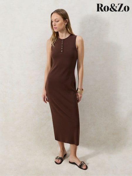 Ro&Zo Brown Petite Rib Column Dress (W74520) | £89