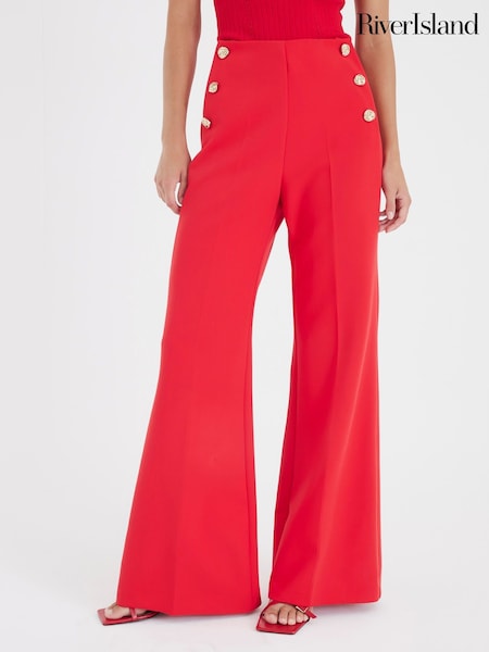 River Island Red Mock Button Front Trousers (W74626) | £46