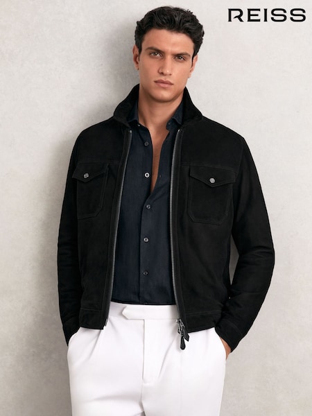 Reiss Black Pike Suede Zip Through Jacket (W74648) | £398
