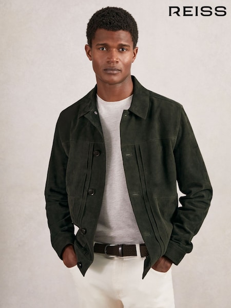 Reiss Dark Green Devonshire Suede Worker Jacket (W74649) | £428