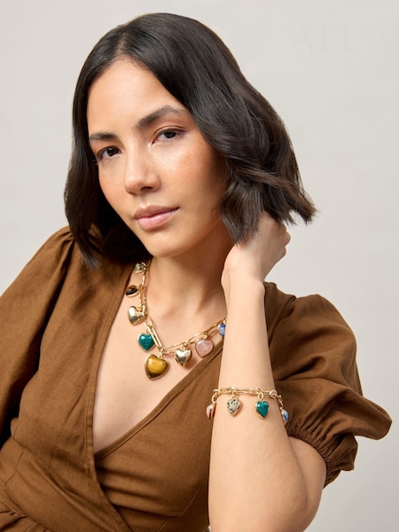 Aela Gold Tone Natural Stone Heart Charm Bracelet (W74865) | £18.50
