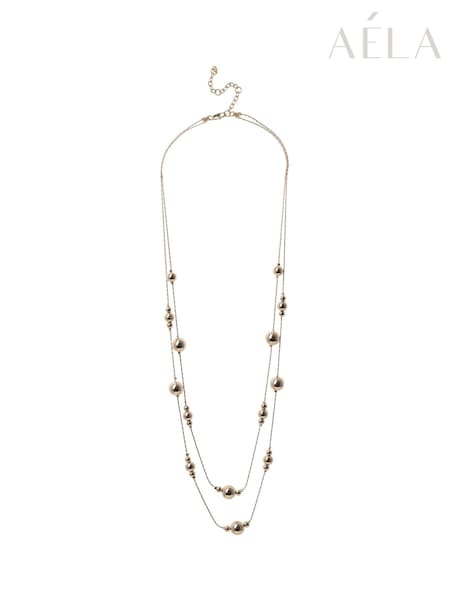Aela Gold Tone Orb Multirow Long Necklace (W74867) | £20