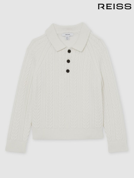 Reiss Off White Evesham Half Button Cable Polo Shirt (W74938) | £50