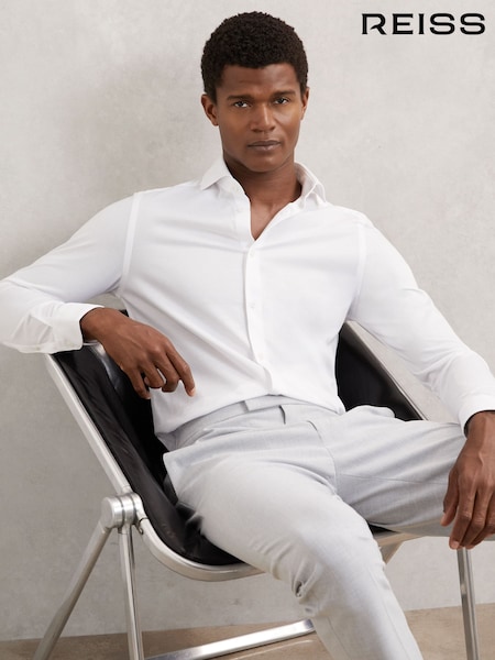 Reiss White Nate Cotton-Blend Jersey Cutaway-Collar Shirt (W74946) | £98