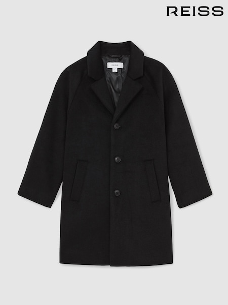Reiss Black Wallace 13-14 yrs Wool-Blend Raglan-Sleeve Overcoat (W74964) | £118