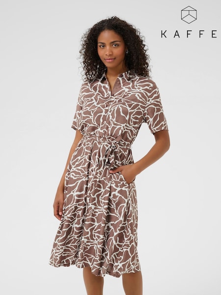 Kaffe KAemine Short Sleeve Printed Brown Dress (W74997) | £65