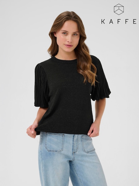 Kaffe KAregina Round Neck Pleat Sleeve Black Jumper (W75023) | £45