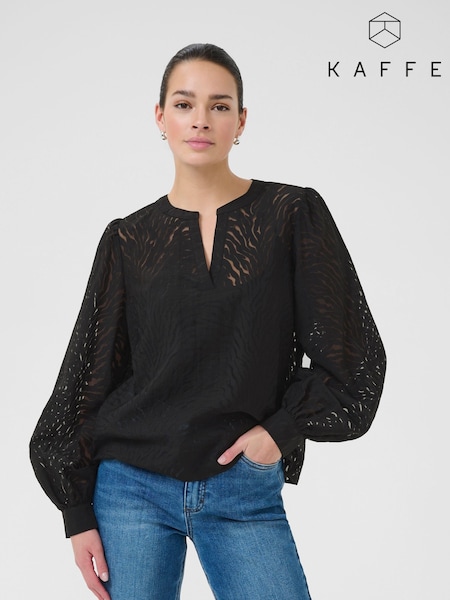 Kaffe KAvivian V-Neck Long Sleeve Black Blouse (W75035) | £60
