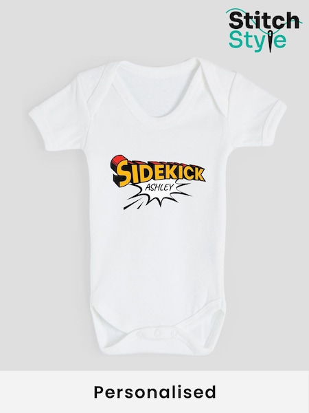 Personalised Baby Sidekick Short Sleeve Bodysuit by Stitch Style (W75039) | £14