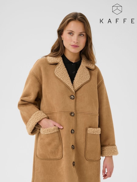 Kaffe Oversized KAmarlie Long Sleeve Brown Coat (W75040) | £130