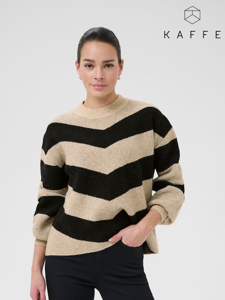 Kaffe KAverana Long Sleeve Striped Knit Black Jumper (W75043) | £60