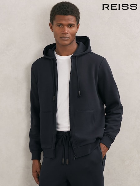 Reiss Navy Howel Cotton-Blend Zip-Through Hoodie (W75073) | £110