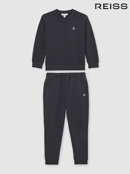 Reiss Navy Avery Logo Sweatshirt and Joggers Set Cotton-Blend (W75086) | £40