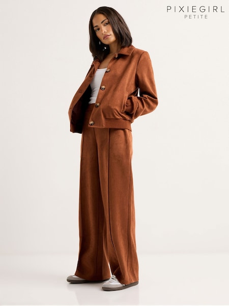 PixieGirl Petite Brown Suedette Collar Bomber Jacket (W75088) | £50