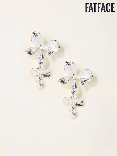 FatFace Silver Tone Large Flower Drop Earrings (W75112) | £12.50