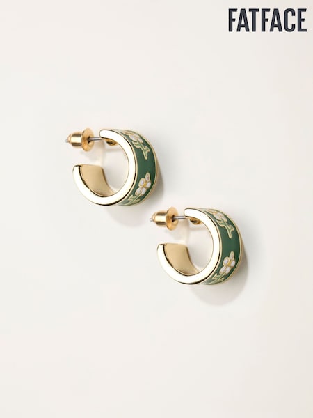 FatFace Green Enamel Floral Hoop Earrings (W75151) | £10.50
