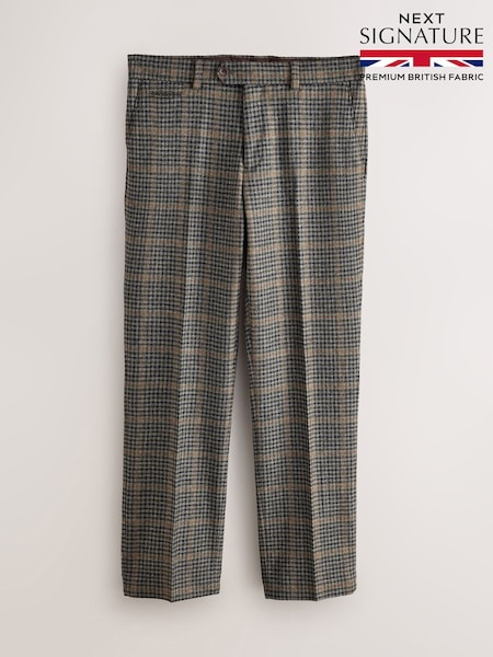 Green Regular Fit Signature Moons 100% British Wool Check Trousers (W75183) | £109