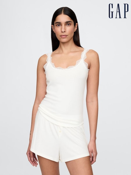 Gap White Mini Rib Lace Pyjamas Vest Top (W75197) | £16