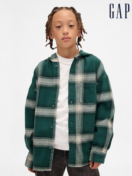 Gap Green Cotton Hooded Flannel Shirt (4-13yrs) (4-13yrs) (W75199) | £25