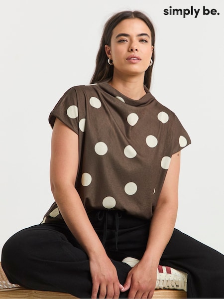 Simply Be Brown Slash Neck Cap Sleeve Top (W75321) | £24