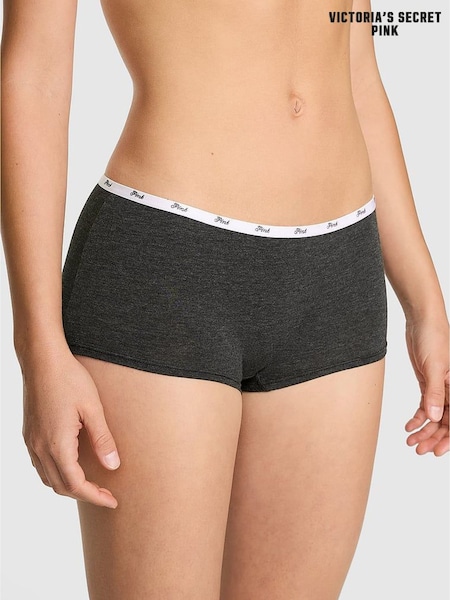 Victoria's Secret PINK Charcoal Heather Grey Short Cotton Mini Logo Knickers (W75425) | £9